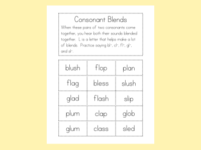 Consonant Blends Word Sort