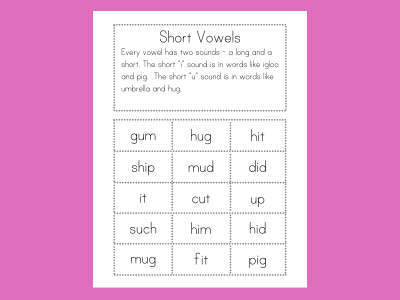 Short Vowel Word Sorts